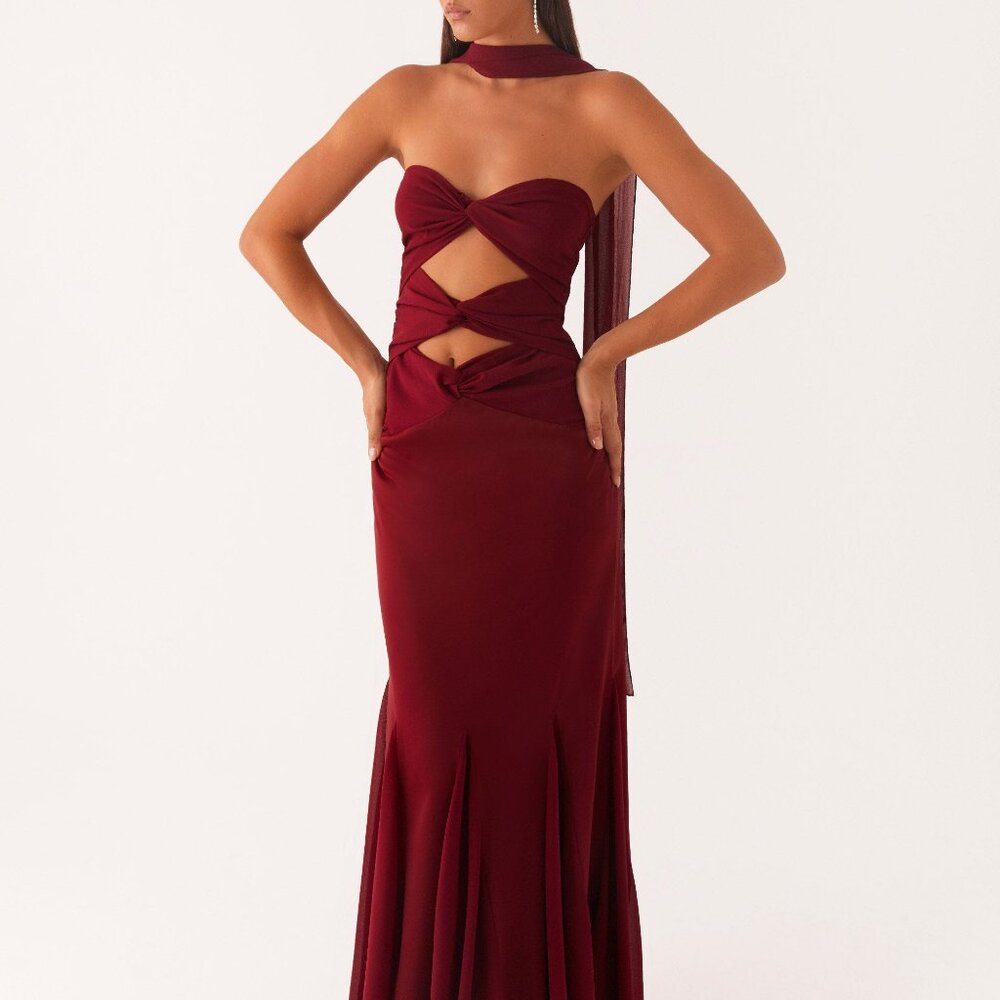 NEW W/ TAGS - Peppermayo - Melrose Satin Chiffon Maxi Dress - Deep Red (US 4)